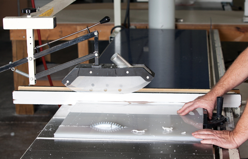 Plastic Cutting on Table Saw by Fabrication Cutting Technician